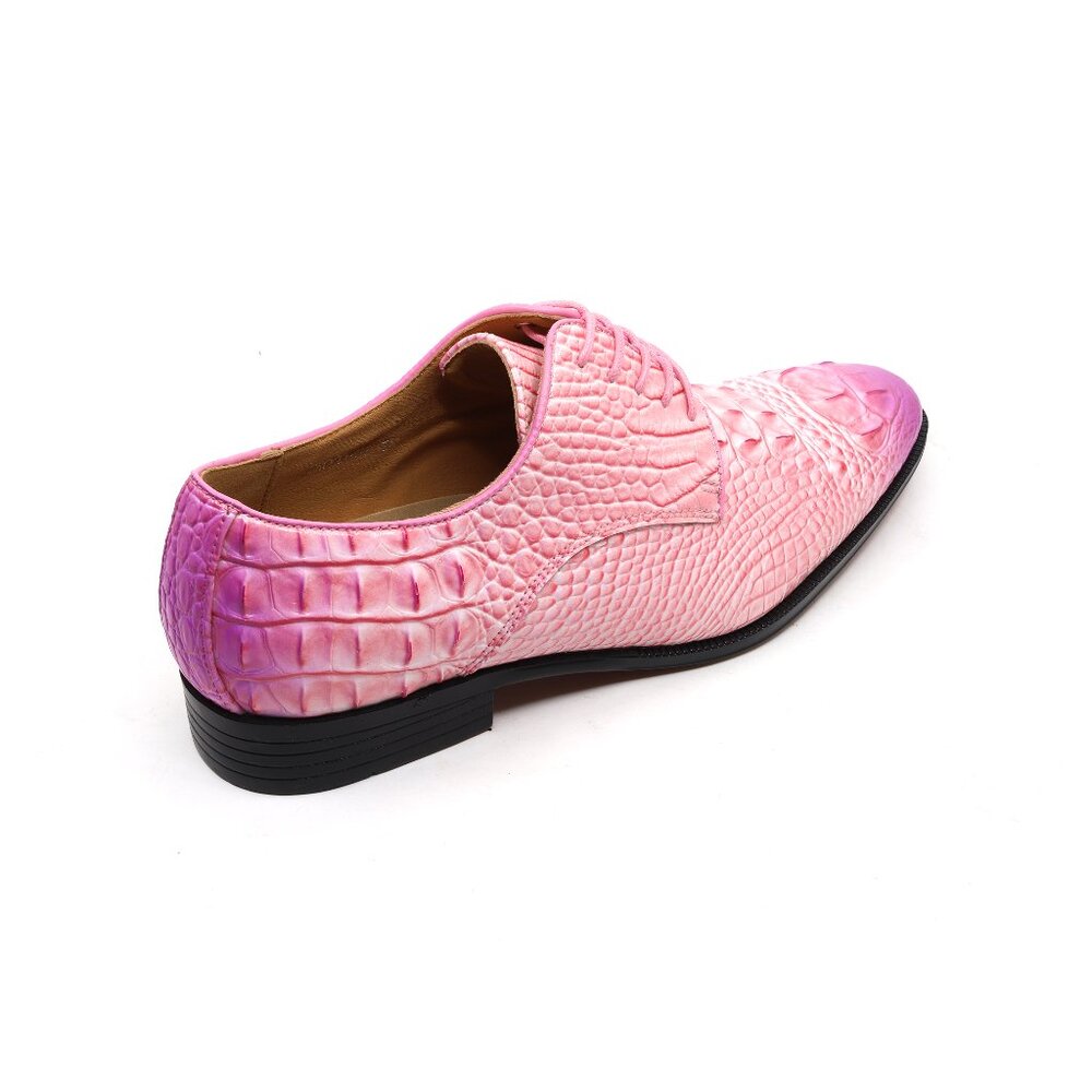 Pink Men's Crocodile Embossed Lace-Up Formal Business Dress Oxford Shoes - Picture 4 of 8